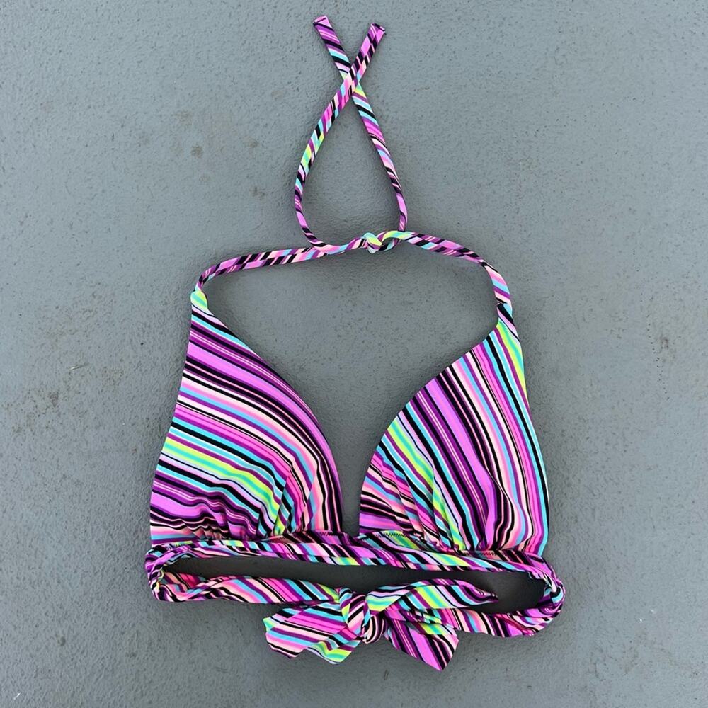 Victoria’s Secret Neon Diagonal Stripe padded Pushup Triangle Halter Bikini Top